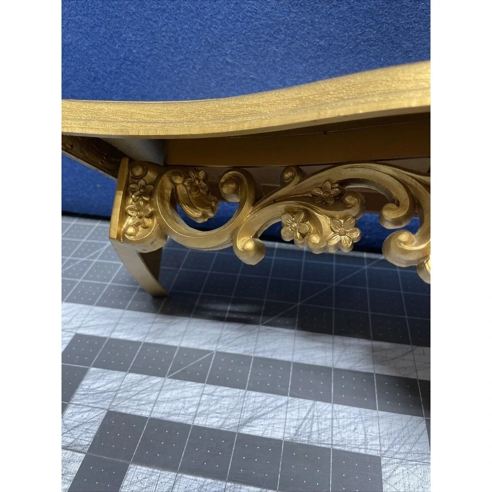 Homco Gold Wall Shelf with Floral Scroll Shell Details Interior 16